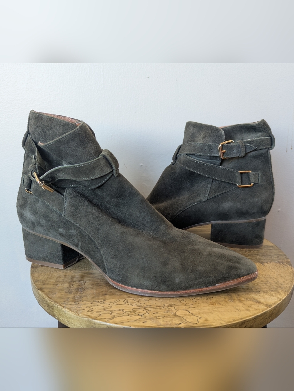 Jeffrey Campbell x Free People Suede Western Booties, Olive Green (SIZE 8)